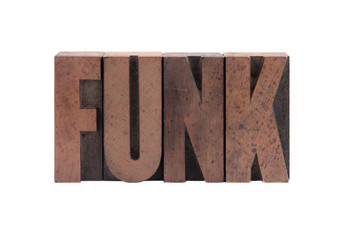 the word 'funk' in old, ink-stained wood type