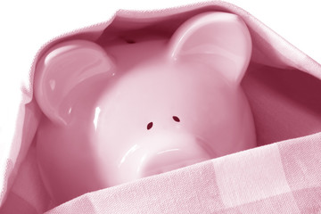 Piggybank hiding under cover.  Too scared to come out?
