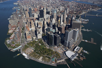 aerial view of lower manhattan at beautiful weather