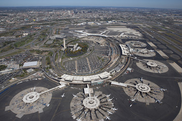 aerial view over airport terminals at good weather