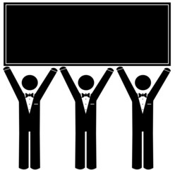men wearing tuxedo holding up blank sign