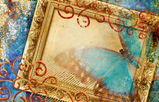 romantic background with frame and butterfly