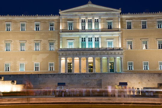 Syntagma square in Athens with Greek Parliament building