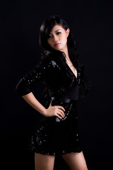 beautiful asian girl in a beautiful black dress