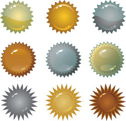 clip art of metal star shape seals and bursts in metal