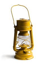 Yellow Kerosene lampisolated on white. Clipping path included