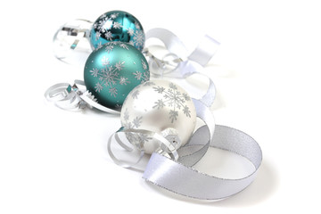Christmas ornaments on white background
