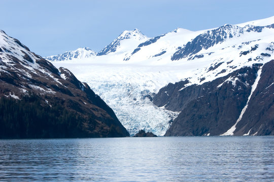 Snow melting on mountains in Alaska