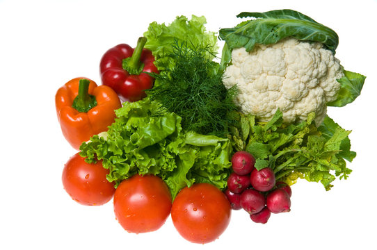 Fresh tasty vegetables isolated on white background