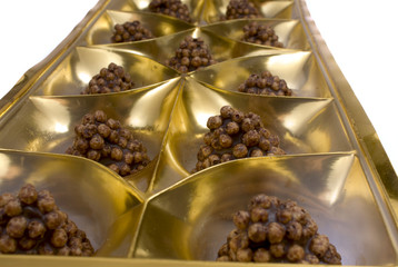 Chocolate sweets in packing from a golden foil