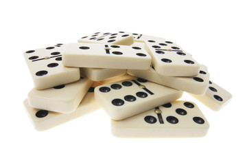 Pile of Dominoes on White Background