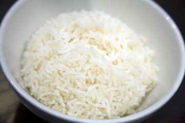 Basmati rice in a white rice bowl