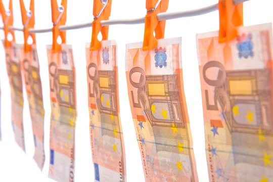 Money hanging on line. 5o euro  bills.