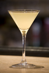 A margerita Cocktail drink on a bar top.