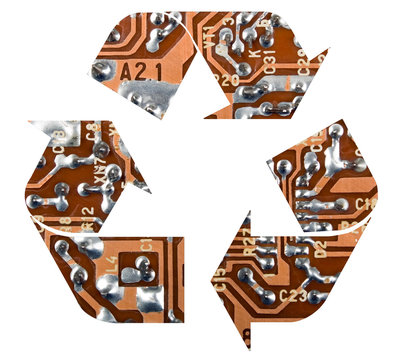 There is a recycling symbol on white background