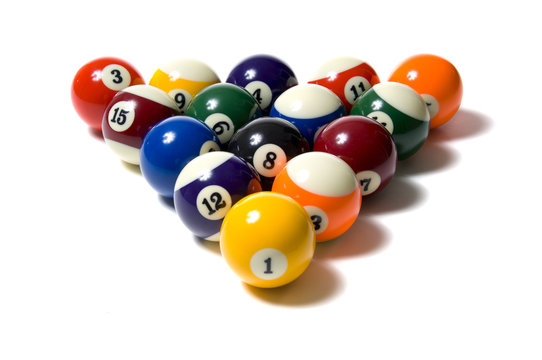 A group of colorful pool balls on a white background
