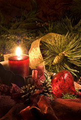 Low Key Christmas Decorations in Reds and Greens.