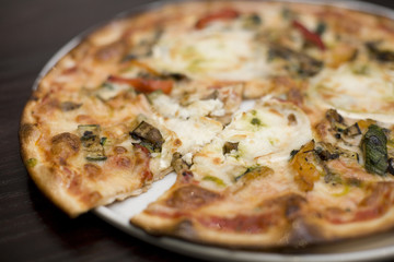 A Turkish style Goats cheese and roasted vegatable pizza