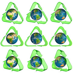 Conceptual recycling symbol with Earth