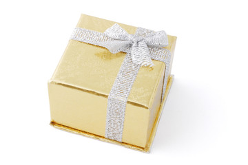 Jewelry box with bow ribbon on white background