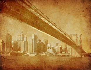 grunge image of brooklyn bridge, new york, usa