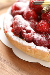 close-ups of delicious raspberry cake