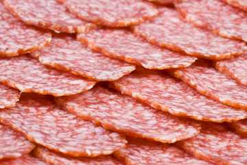 The sausage cut by slices on a dish