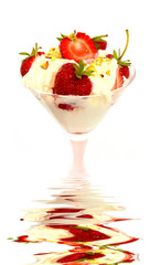 closeup of ice cream with strawberry