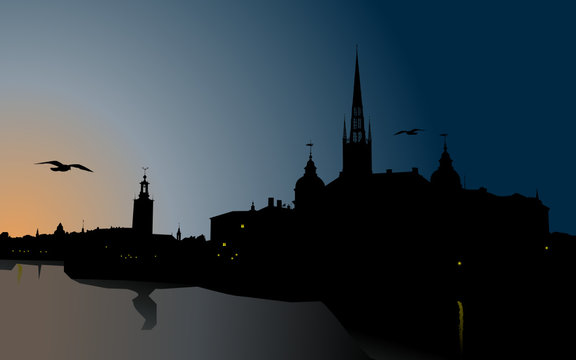 Silhouette of Stockholm, The City Hall, Riddarholm cathedral