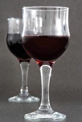 closeup on glass of red wine