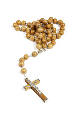 Beautiful handmade rosary cross made of silver and wood
