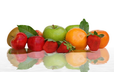 fruits over white background with reflection