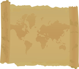 Scroll with  map of world. Vector illustration