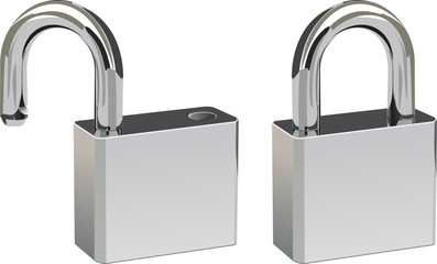 Two padlocks in open and closed positions.