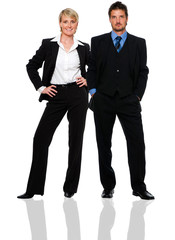 young business couple standing on white background