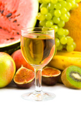 wine and fruits isolated on white