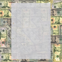 Blank sheet of A4 paper on American dollars