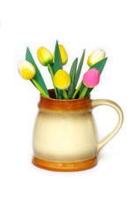 Ceramic vase industrial arts with wooden tulip