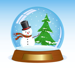 Vector of snowglobe with snowman and christmas tree inside