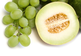 grape and melon on white background