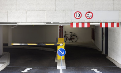 Entrance ramp to underground parking garage.