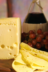 Cheese, grape and wine.