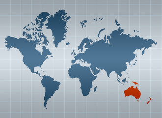 Australia on the map of the world