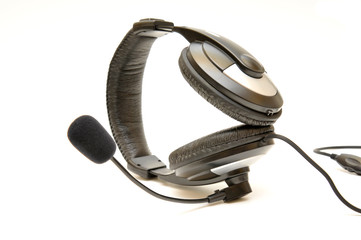 Headphones with microphone isolated on white background