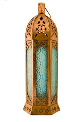 isolated  white clipping path moroccan   copper lantern