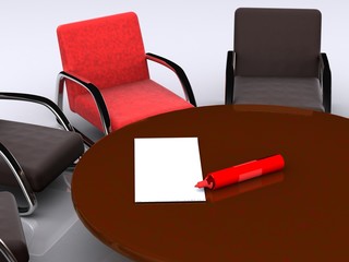 table, arm-chair and marker. 3d