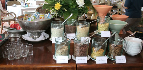 cereals at buffet breakfast restaurant