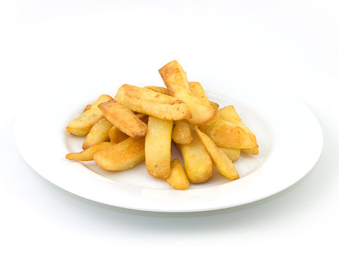 Plate of fied potato chips