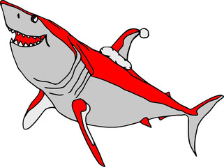 vector  - Santa shark  isolated on white background