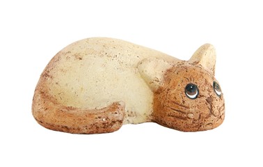 Figurine of lying ceramic cat